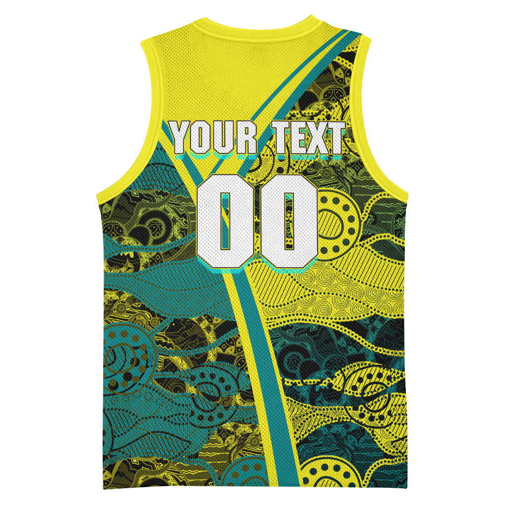 Custom Hockeyroos Kangaroo Field Hockey Basketball Jersey Aboriginal Pattern Green Gold Dynamic Athlete Design