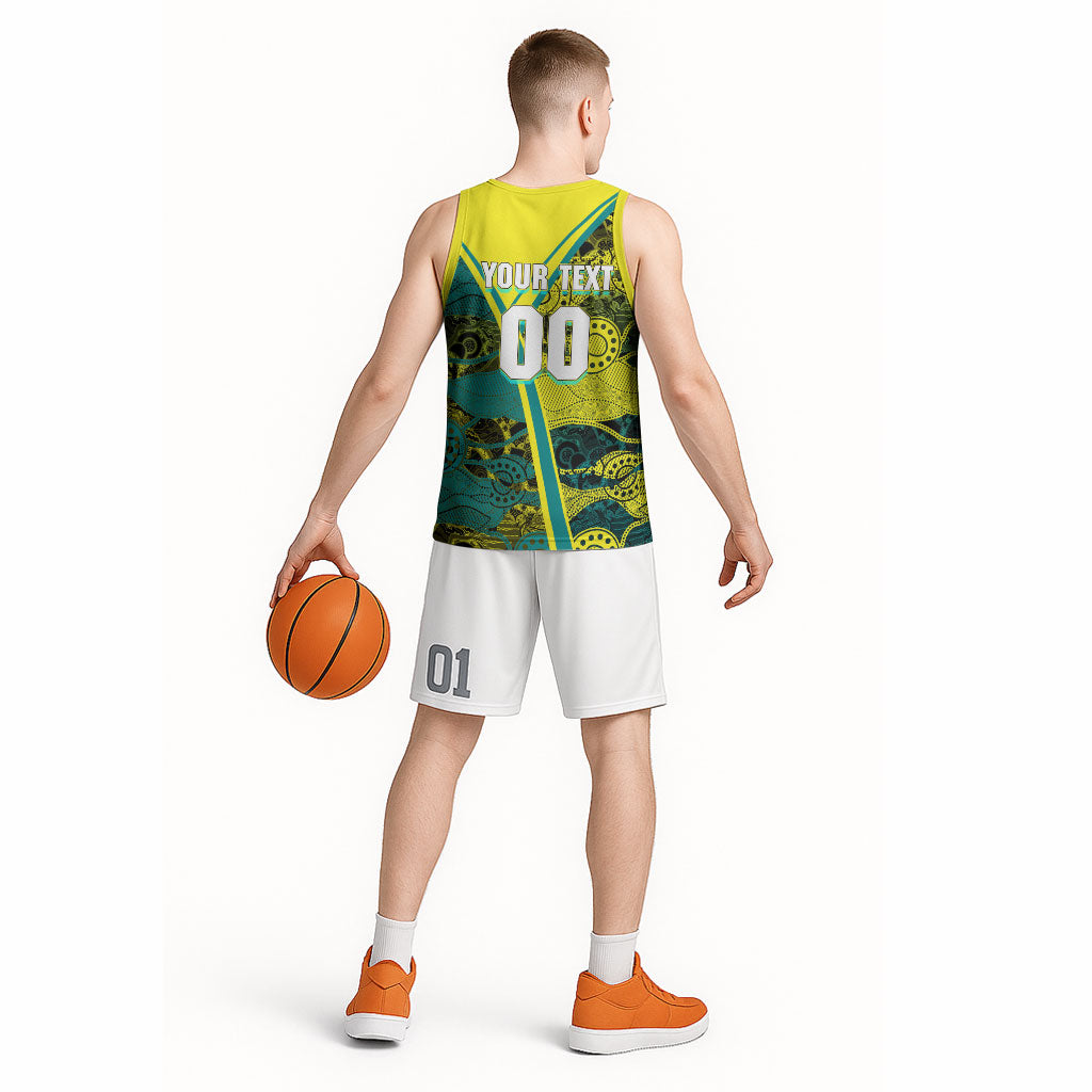 Custom Hockeyroos Kangaroo Field Hockey Basketball Jersey Aboriginal Pattern Green Gold Dynamic Athlete Design