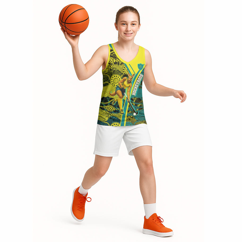 Custom Hockeyroos Kangaroo Field Hockey Basketball Jersey Aboriginal Pattern Green Gold Dynamic Athlete Design