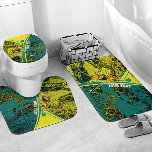Custom Hockeyroos Kangaroo Field Hockey Bathroom Set Aboriginal Pattern Green Gold Dynamic Athlete Design