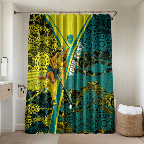 Custom Hockeyroos Kangaroo Field Hockey Bathroom Set Aboriginal Pattern Green Gold Dynamic Athlete Design