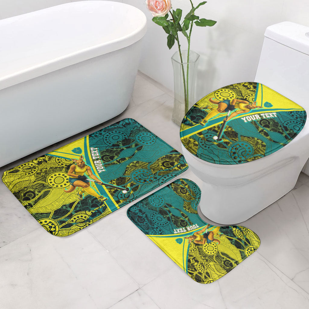 Custom Hockeyroos Kangaroo Field Hockey Bathroom Set Aboriginal Pattern Green Gold Dynamic Athlete Design