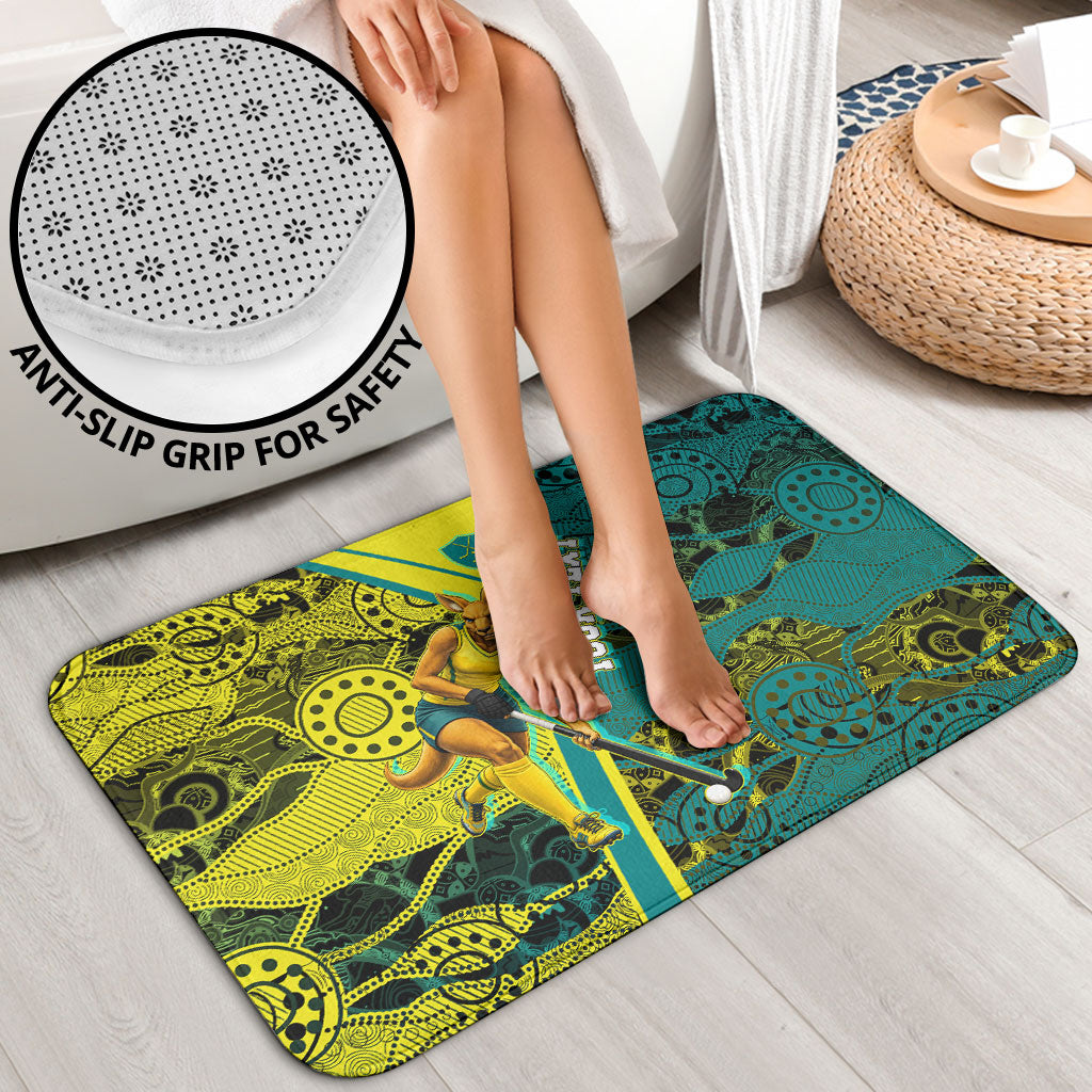 Custom Hockeyroos Kangaroo Field Hockey Bathroom Set Aboriginal Pattern Green Gold Dynamic Athlete Design