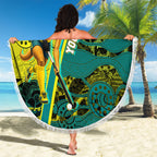 Custom Hockeyroos Kangaroo Field Hockey Beach Blanket Aboriginal Pattern Green Gold Dynamic Athlete Design