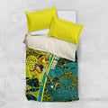 Custom Hockeyroos Kangaroo Field Hockey Bedding Set Aboriginal Pattern Green Gold Dynamic Athlete Design
