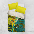 Custom Hockeyroos Kangaroo Field Hockey Bedding Set Aboriginal Pattern Green Gold Dynamic Athlete Design