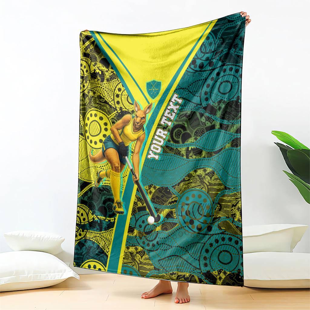Custom Hockeyroos Kangaroo Field Hockey Blanket Aboriginal Pattern Green Gold Dynamic Athlete Design