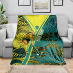 Custom Hockeyroos Kangaroo Field Hockey Blanket Aboriginal Pattern Green Gold Dynamic Athlete Design