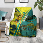 Custom Hockeyroos Kangaroo Field Hockey Blanket Aboriginal Pattern Green Gold Dynamic Athlete Design