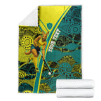 Custom Hockeyroos Kangaroo Field Hockey Blanket Aboriginal Pattern Green Gold Dynamic Athlete Design