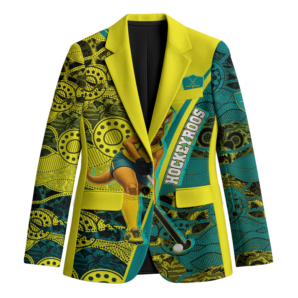 Custom Hockeyroos Kangaroo Field Hockey Blazer Aboriginal Pattern Green Gold Dynamic Athlete Design