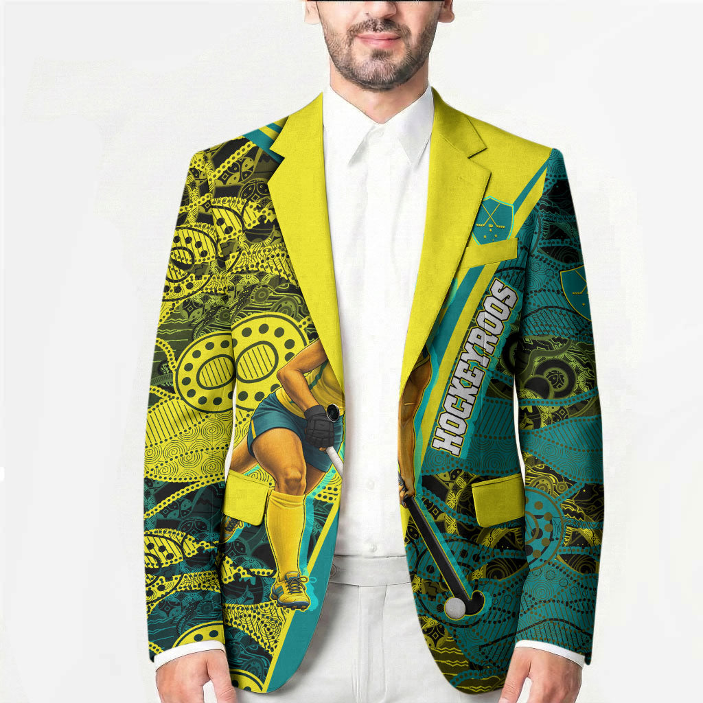 Custom Hockeyroos Kangaroo Field Hockey Blazer Aboriginal Pattern Green Gold Dynamic Athlete Design