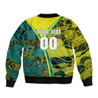Custom Hockeyroos Kangaroo Field Hockey Bomber Jacket Aboriginal Pattern Green Gold Dynamic Athlete Design