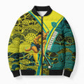 Custom Hockeyroos Kangaroo Field Hockey Bomber Puffer Jacket Aboriginal Pattern Green Gold Dynamic Athlete Design