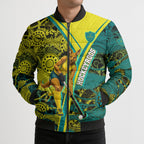 Custom Hockeyroos Kangaroo Field Hockey Bomber Puffer Jacket Aboriginal Pattern Green Gold Dynamic Athlete Design