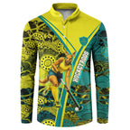 Custom Hockeyroos Kangaroo Field Hockey Button Sweatshirt Aboriginal Pattern Green Gold Dynamic Athlete Design