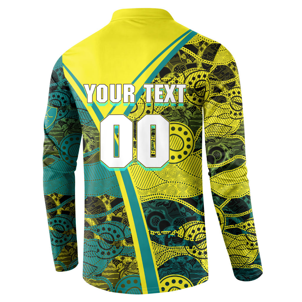 Custom Hockeyroos Kangaroo Field Hockey Button Sweatshirt Aboriginal Pattern Green Gold Dynamic Athlete Design