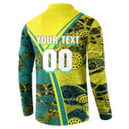 Custom Hockeyroos Kangaroo Field Hockey Button Sweatshirt Aboriginal Pattern Green Gold Dynamic Athlete Design