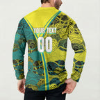 Custom Hockeyroos Kangaroo Field Hockey Button Sweatshirt Aboriginal Pattern Green Gold Dynamic Athlete Design