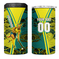 Custom Hockeyroos Kangaroo Field Hockey 4 in 1 Can Cooler Tumbler Aboriginal Pattern Green Gold Dynamic Athlete Design