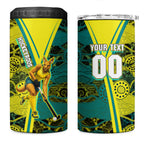 Custom Hockeyroos Kangaroo Field Hockey 4 in 1 Can Cooler Tumbler Aboriginal Pattern Green Gold Dynamic Athlete Design