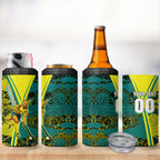Custom Hockeyroos Kangaroo Field Hockey 4 in 1 Can Cooler Tumbler Aboriginal Pattern Green Gold Dynamic Athlete Design