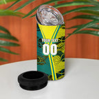 Custom Hockeyroos Kangaroo Field Hockey 4 in 1 Can Cooler Tumbler Aboriginal Pattern Green Gold Dynamic Athlete Design