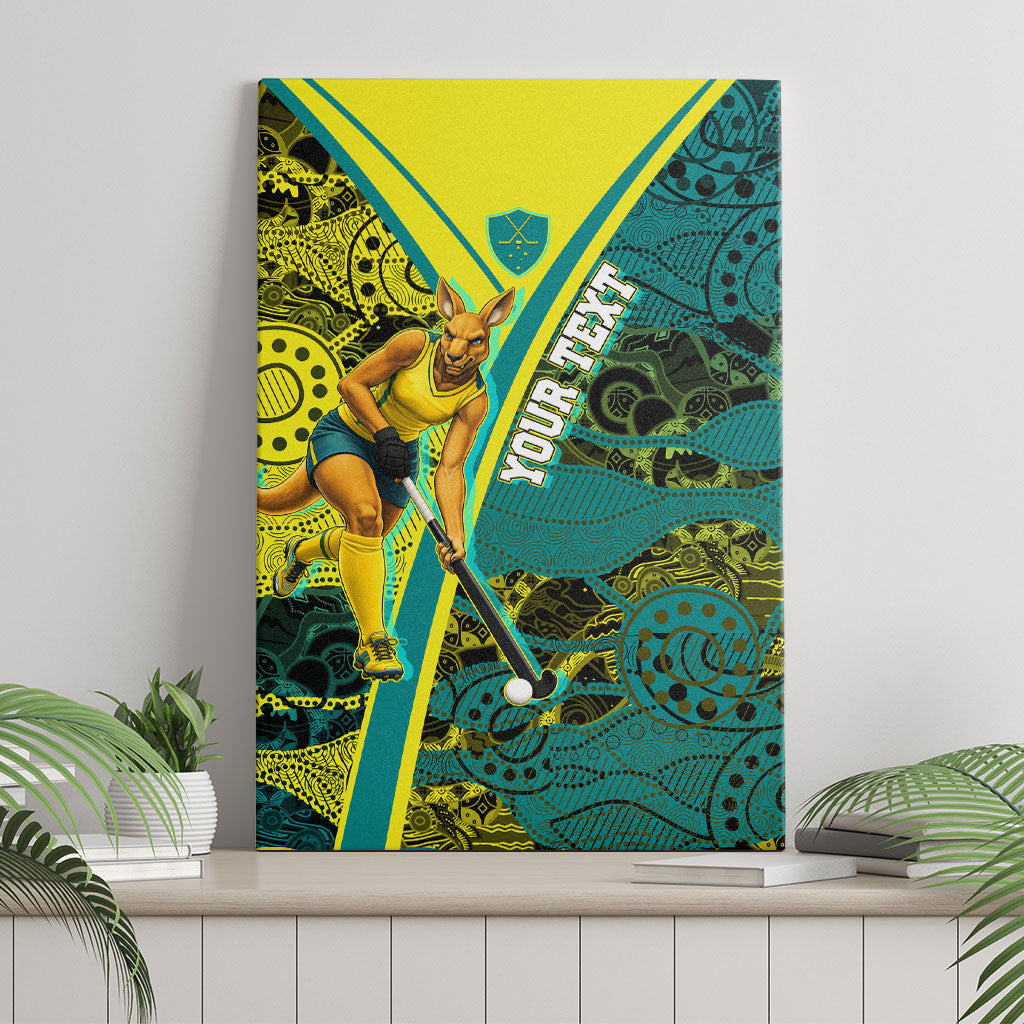 Custom Hockeyroos Kangaroo Field Hockey Canvas Wall Art Aboriginal Pattern Green Gold Dynamic Athlete Design