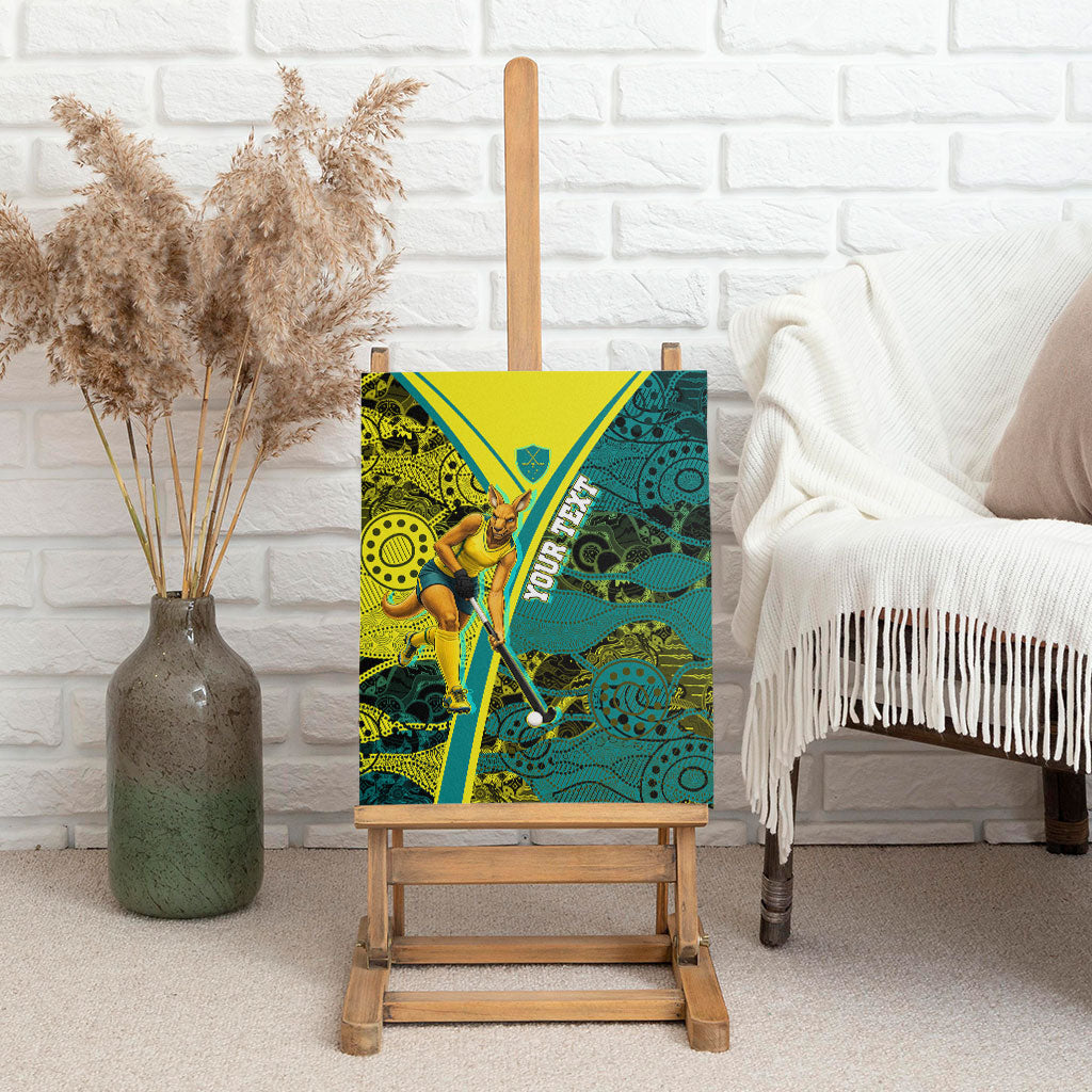 Custom Hockeyroos Kangaroo Field Hockey Canvas Wall Art Aboriginal Pattern Green Gold Dynamic Athlete Design