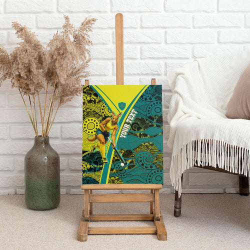 Custom Hockeyroos Kangaroo Field Hockey Canvas Wall Art Aboriginal Pattern Green Gold Dynamic Athlete Design