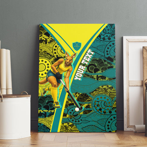 Custom Hockeyroos Kangaroo Field Hockey Canvas Wall Art Aboriginal Pattern Green Gold Dynamic Athlete Design
