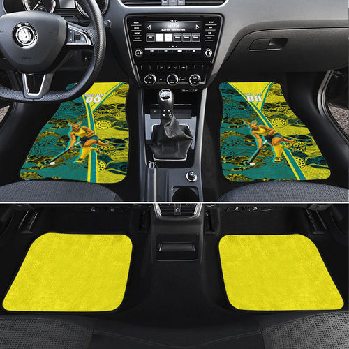 Custom Hockeyroos Kangaroo Field Hockey Car Mats Aboriginal Pattern Green Gold Dynamic Athlete Design