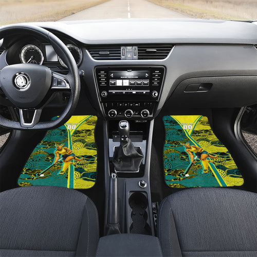 Custom Hockeyroos Kangaroo Field Hockey Car Mats Aboriginal Pattern Green Gold Dynamic Athlete Design