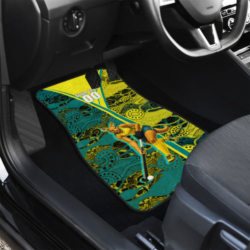 Custom Hockeyroos Kangaroo Field Hockey Car Mats Aboriginal Pattern Green Gold Dynamic Athlete Design