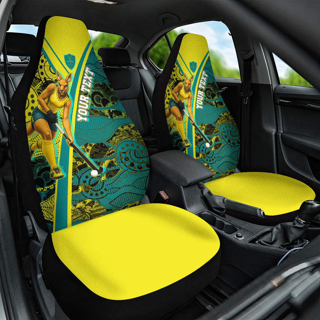 Custom Hockeyroos Kangaroo Field Hockey Car Seat Cover Aboriginal Pattern Green Gold Dynamic Athlete Design