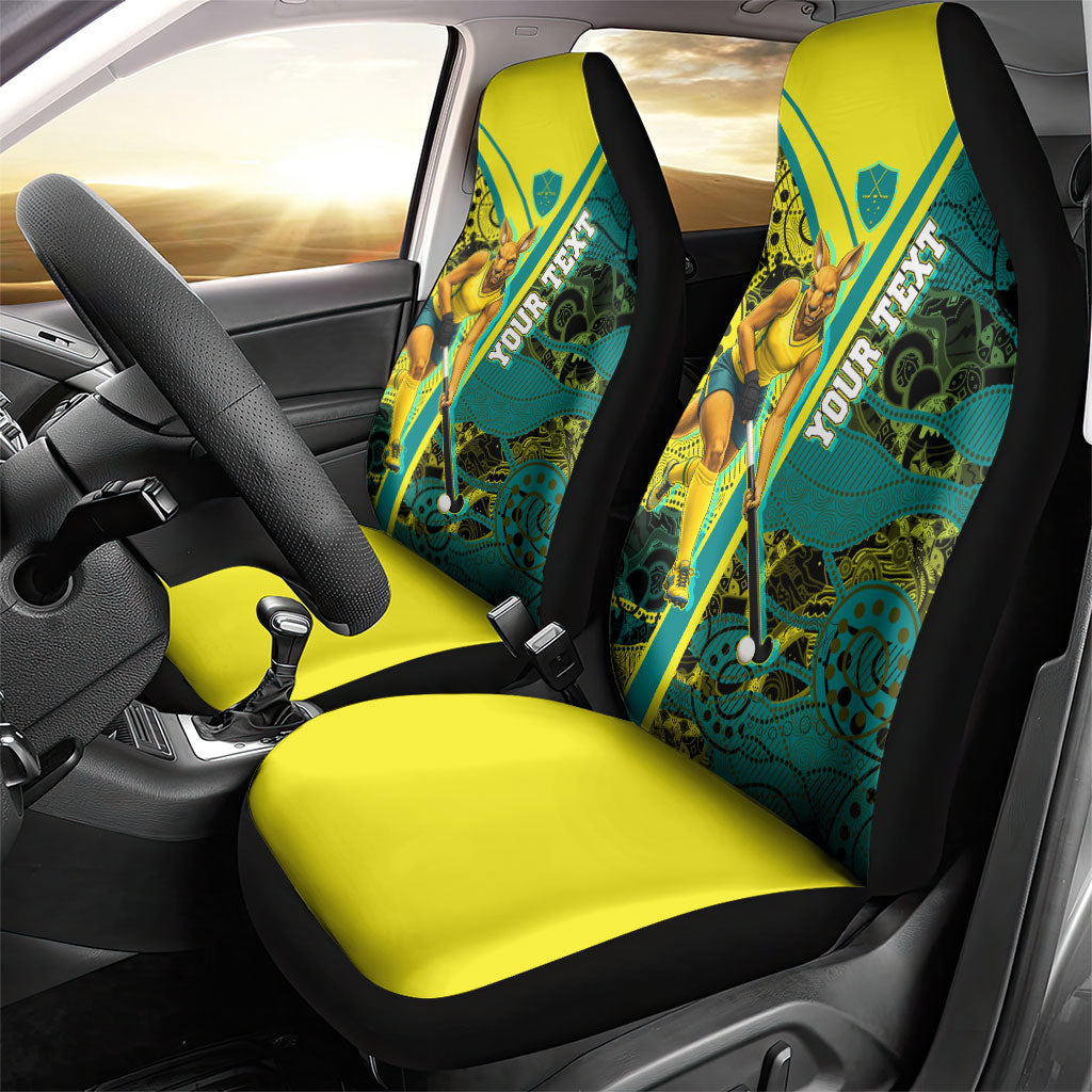 Custom Hockeyroos Kangaroo Field Hockey Car Seat Cover Aboriginal Pattern Green Gold Dynamic Athlete Design
