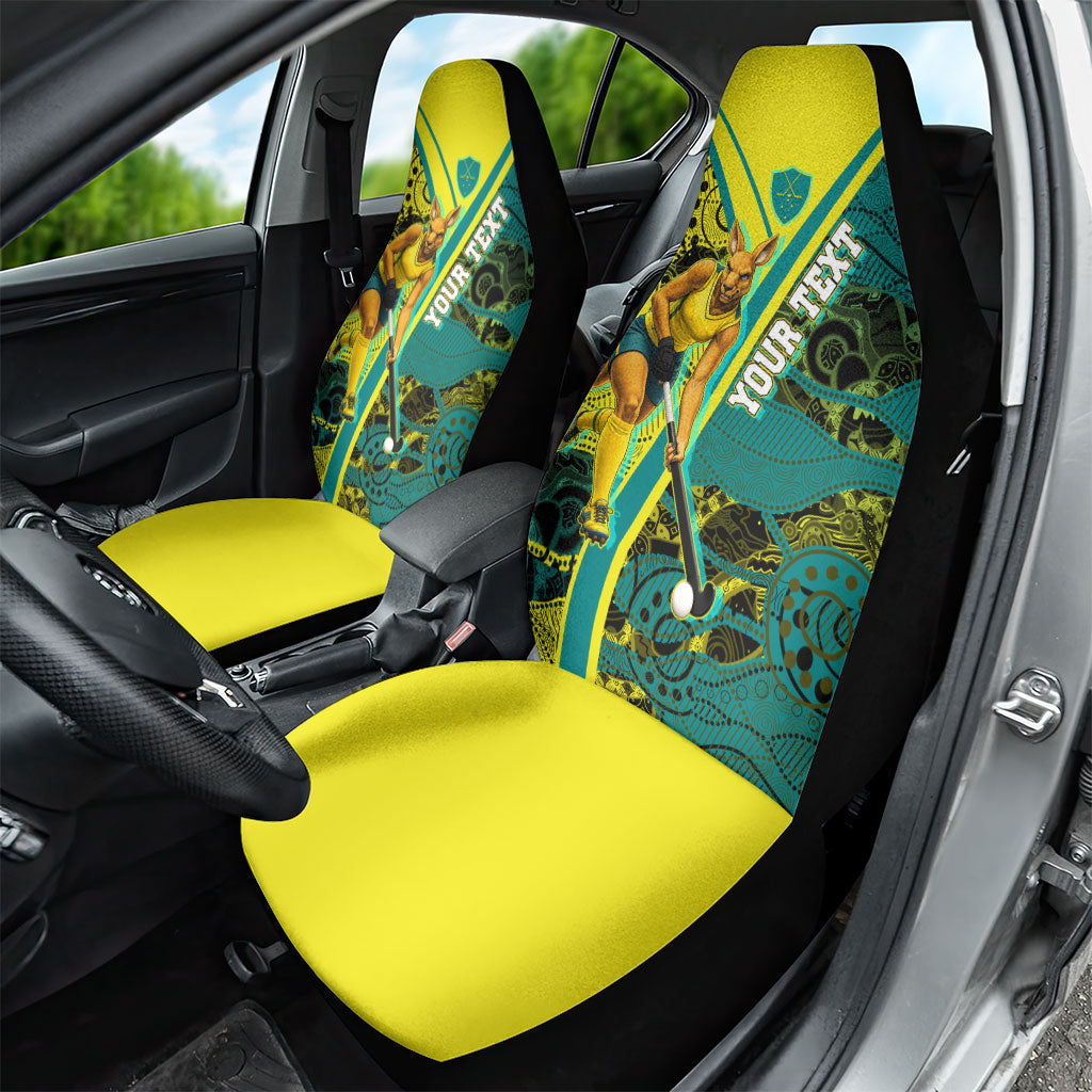 Custom Hockeyroos Kangaroo Field Hockey Car Seat Cover Aboriginal Pattern Green Gold Dynamic Athlete Design