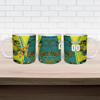 Custom Hockeyroos Kangaroo Field Hockey Ceramic Mug Aboriginal Pattern Green Gold Dynamic Athlete Design