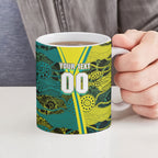 Custom Hockeyroos Kangaroo Field Hockey Ceramic Mug Aboriginal Pattern Green Gold Dynamic Athlete Design
