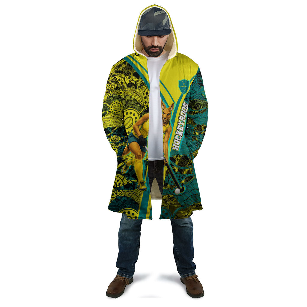 Custom Hockeyroos Kangaroo Field Hockey Cloak Aboriginal Pattern Green Gold Dynamic Athlete Design