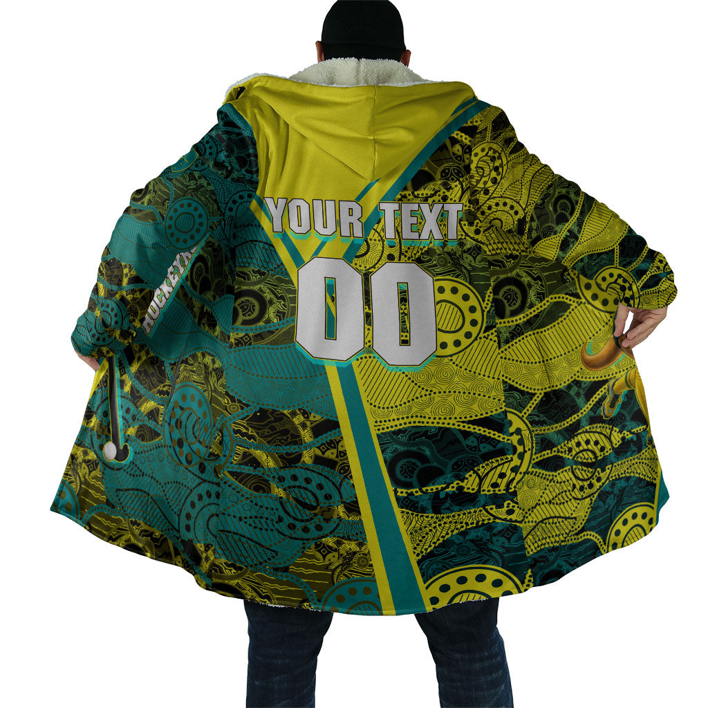 Custom Hockeyroos Kangaroo Field Hockey Cloak Aboriginal Pattern Green Gold Dynamic Athlete Design