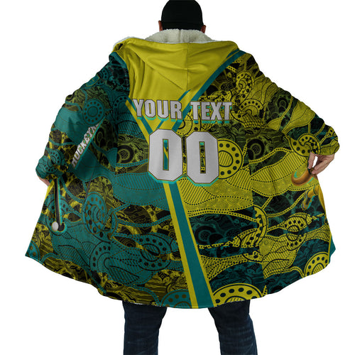 Custom Hockeyroos Kangaroo Field Hockey Cloak Aboriginal Pattern Green Gold Dynamic Athlete Design