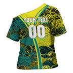 Custom Hockeyroos Kangaroo Field Hockey Cross Shoulder Shirt Aboriginal Pattern Green Gold Dynamic Athlete Design