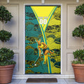 Custom Hockeyroos Kangaroo Field Hockey Door Cover Aboriginal Pattern Green Gold Dynamic Athlete Design