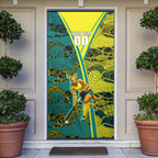 Custom Hockeyroos Kangaroo Field Hockey Door Cover Aboriginal Pattern Green Gold Dynamic Athlete Design
