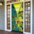 Custom Hockeyroos Kangaroo Field Hockey Door Cover Aboriginal Pattern Green Gold Dynamic Athlete Design