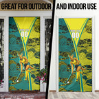 Custom Hockeyroos Kangaroo Field Hockey Door Cover Aboriginal Pattern Green Gold Dynamic Athlete Design