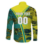 Custom Hockeyroos Kangaroo Field Hockey Family Matching Mermaid Dress and Hawaiian Shirt Aboriginal Pattern Green Gold Dynamic Athlete Design