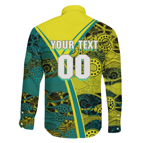 Custom Hockeyroos Kangaroo Field Hockey Family Matching Mermaid Dress and Hawaiian Shirt Aboriginal Pattern Green Gold Dynamic Athlete Design