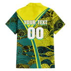 Custom Hockeyroos Kangaroo Field Hockey Family Matching Tank Maxi Dress and Hawaiian Shirt Aboriginal Pattern Green Gold Dynamic Athlete Design